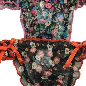 Semi sheer floral print thong